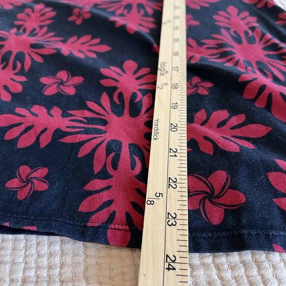 Hula Bay Hawaiian Top Women Large Red Floral Tropical Short Sleeve Stretch - Picture 4 of 6